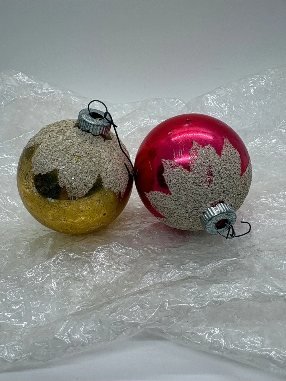 Shiny Brite Mercury Glass Snowcap Christmas Ornaments VTG.